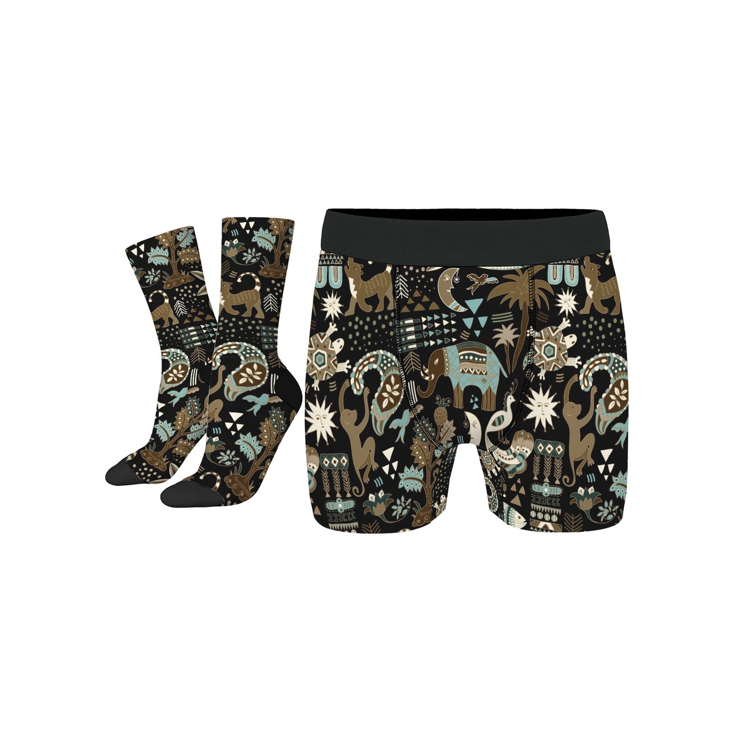 Custom Men's Underwear & Socks Set - Elephant & Monkey Ethnic Inspired