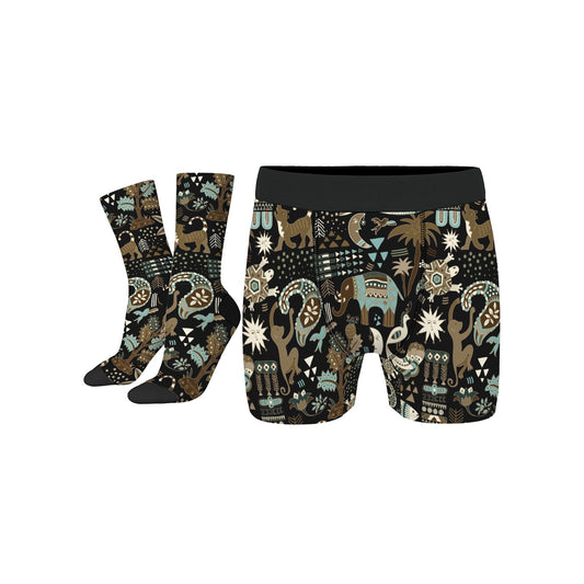 Custom Men's Underwear & Socks Set - Elephant & Monkey Ethnic Inspired