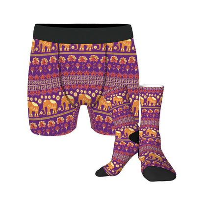 Custom Men's Underwear & Socks Set - Tribal Style Elephant Motif