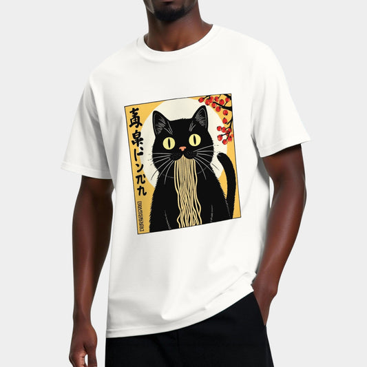 Funny Vintage Cat Eating Ramen T-Shirt
