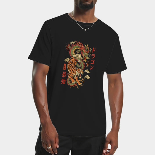 Japanese Dragon Fighting Tiger Japanese Folklore T-Shirt