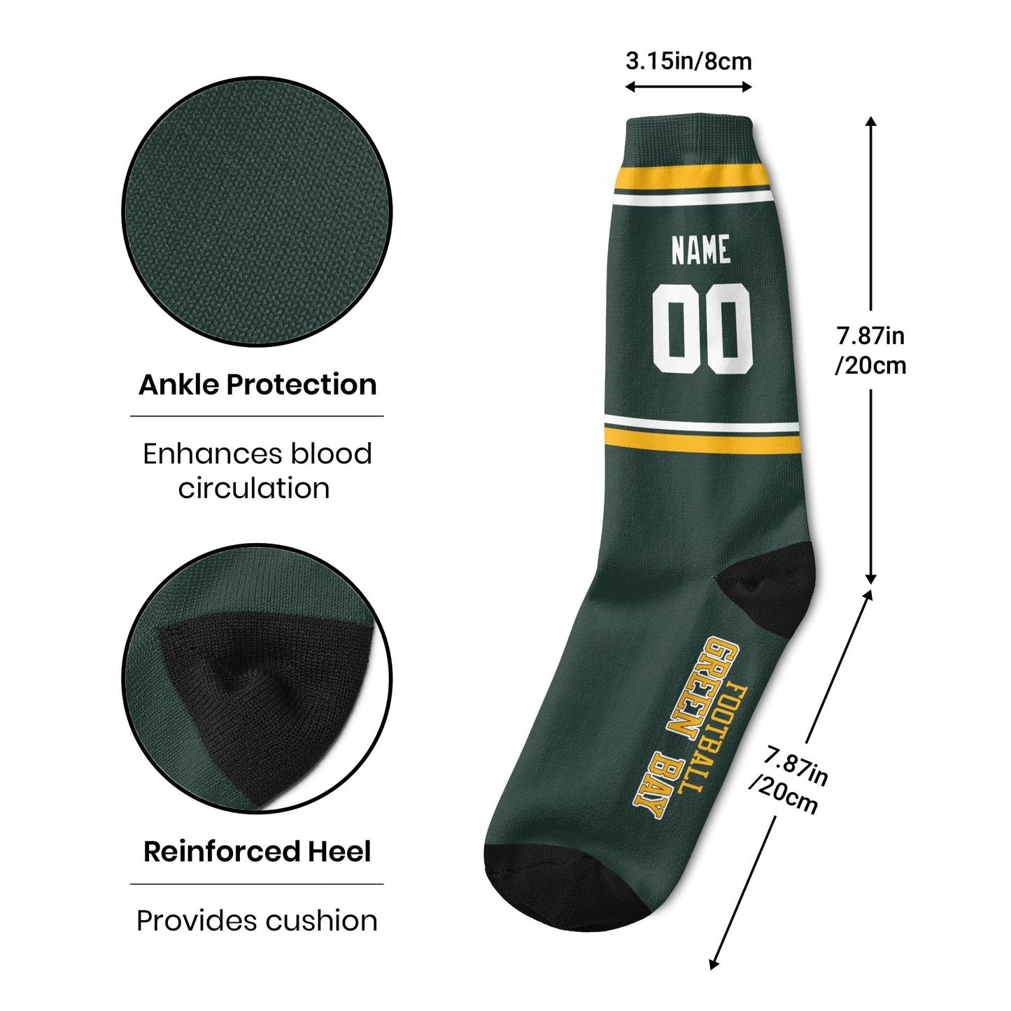 Personalized Green Bay Socks Lightweight and Durable