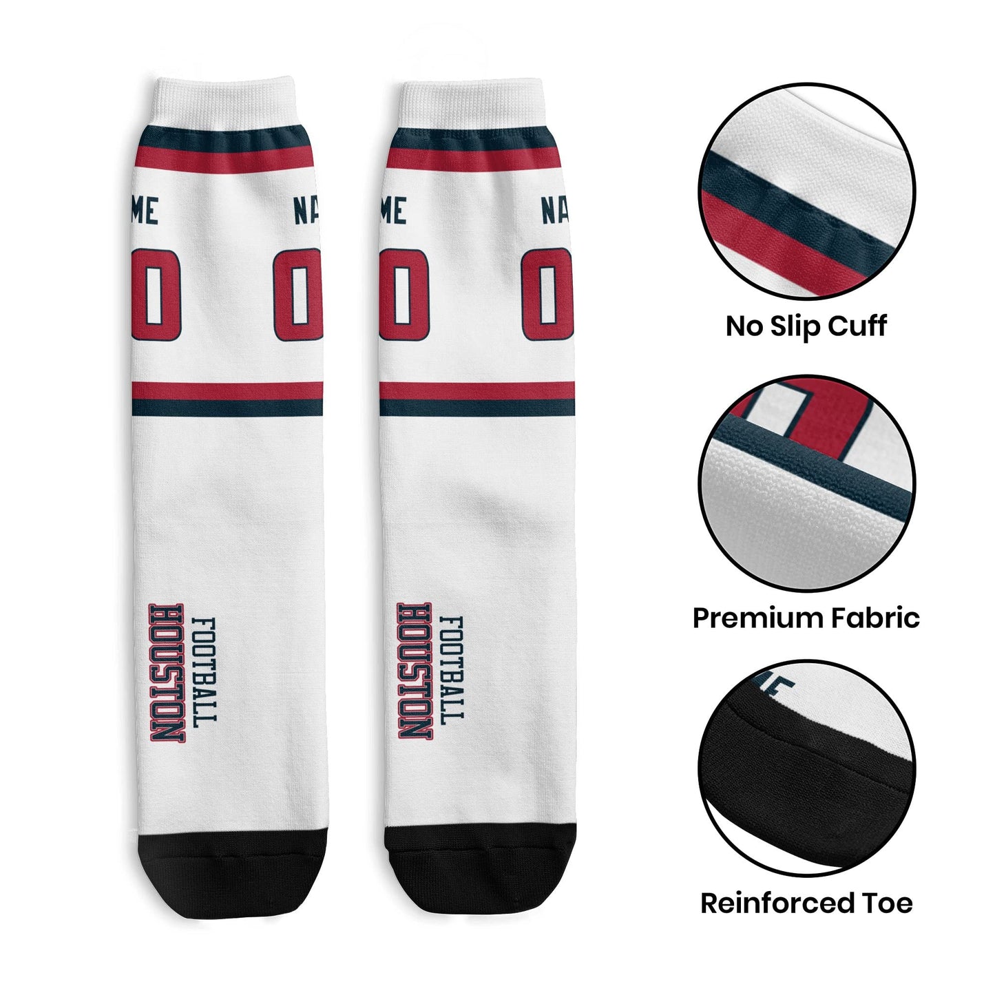 Custom Houston Football Sock Add Your Number