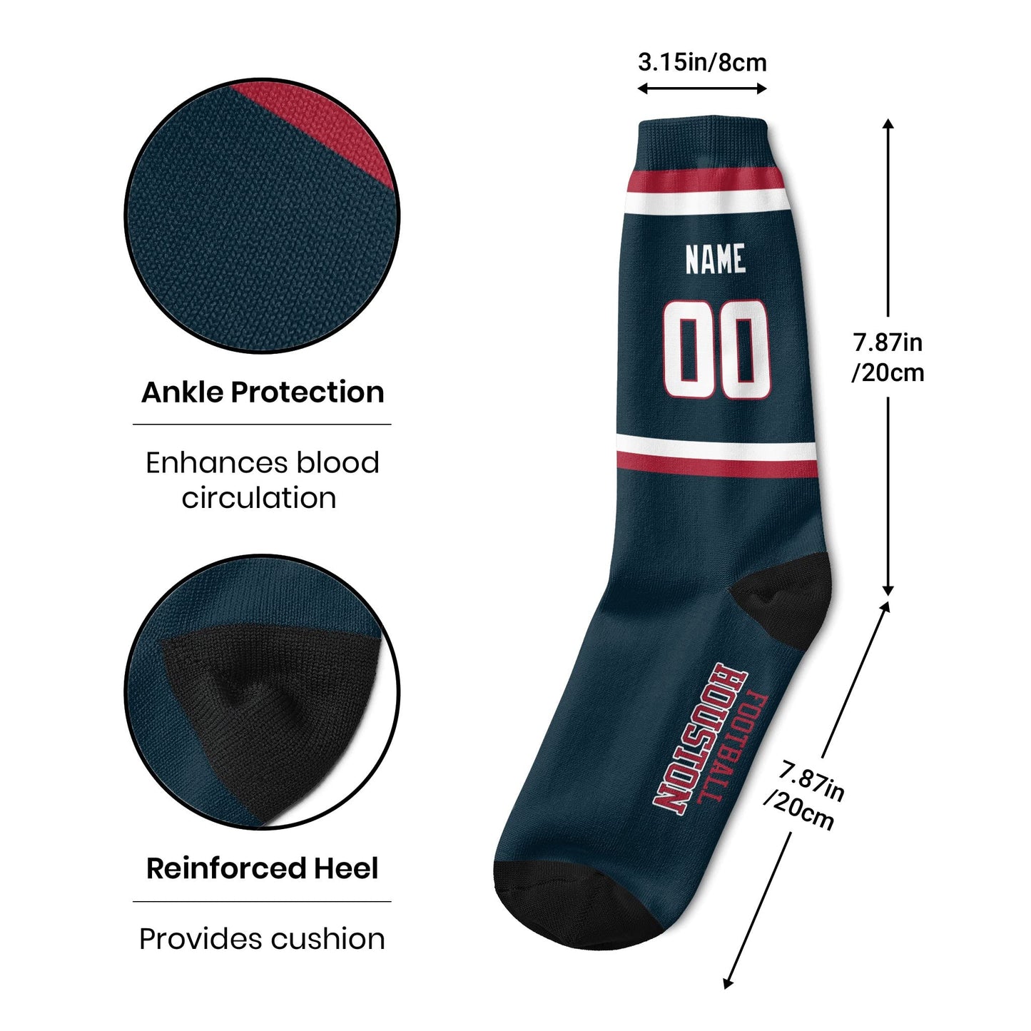 Custom Houston Football Sock Add Your Number